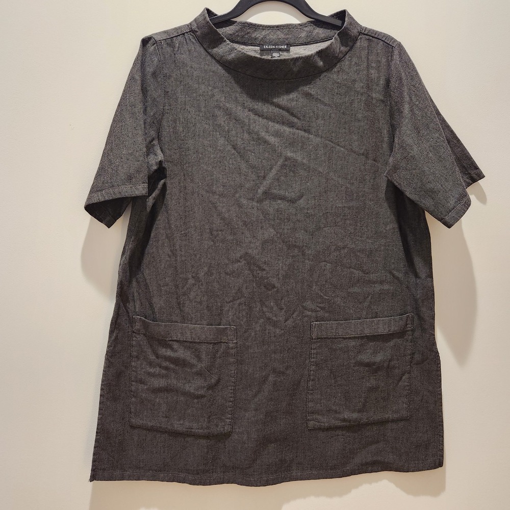 Eileen Fisher Airy Organic Cotton Twill Mock Neck Long Top Style S3PGG-T6052-XS